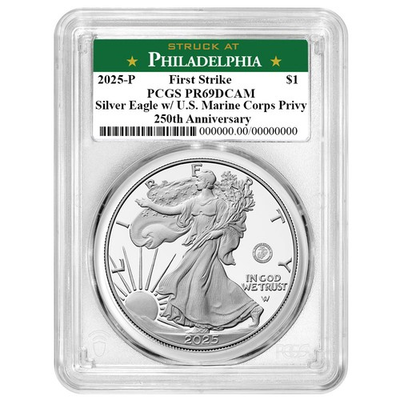 #ad #ad Presale 2025 P Proof $1 American Silver Eagle Marine Corps Privy PCGS $159.00