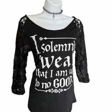 Harry Potter Black Lace Sleeve Boat Neck Tunic Top I Solemnly Swear L
