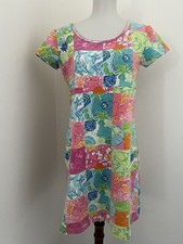 Lilly Pulitzer Size M VINTAGE Patchwork Print Shift Dress / Scoop Neck
