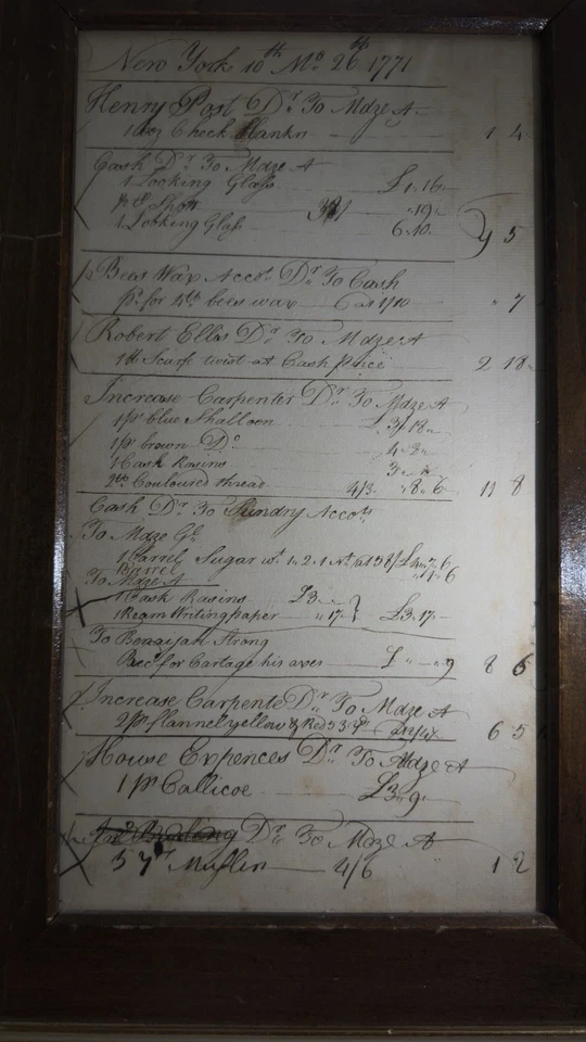 Página de libro mayor colonial de Nueva York 1771 — posible aumento carpintero — enmarcada Foto 4 de 4