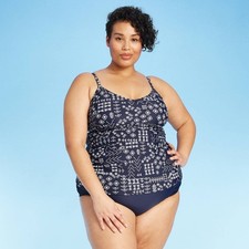 Womens Plus Size Tankini Top Kona Sol Shirred Navy Sewn-In Cups Size 20W NWT