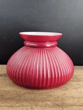 Vintage Student Style Red Ribbed White Glass Oil lamp Shade Aladdin 