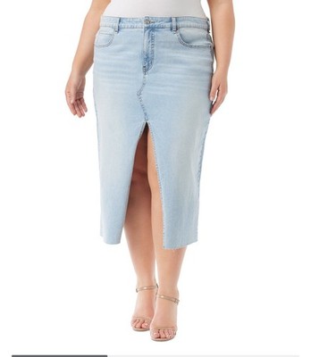 Jessica Simpson Women's Dearest Split Front Midi Denim Skirt Blue Size 20W New