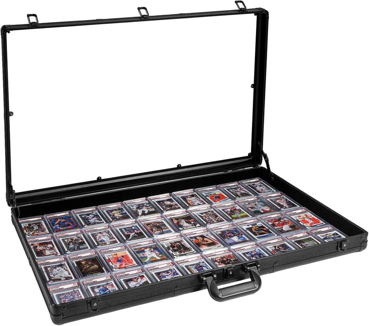 card show display case Large Black Cards Trade Show Display Case, Portable Aluminum Trading and  Graded