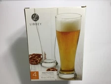 Libbey Glass Set of 4 Tall Clear Midtown Pilsner Beer Glasses 8" 16oz NEW IN BOX