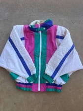Vintage East West Colorblock Nylon Jacket L White Pink Green Purple Retro Windbr