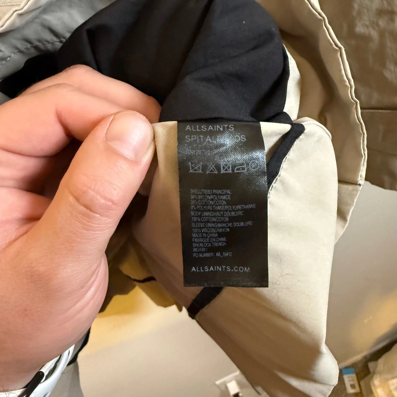 AllSaints Sherlock Trench Coat Stone Beige Double Breasted Womens US 10 - product detail image 3