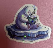 Polar Bear Reading Book Sticker
