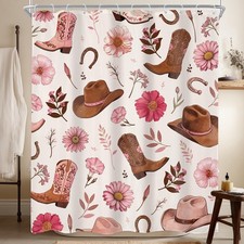 Western Cowgirl Southwest Rustic Pink Flower Bathroom Shower Curtain Set