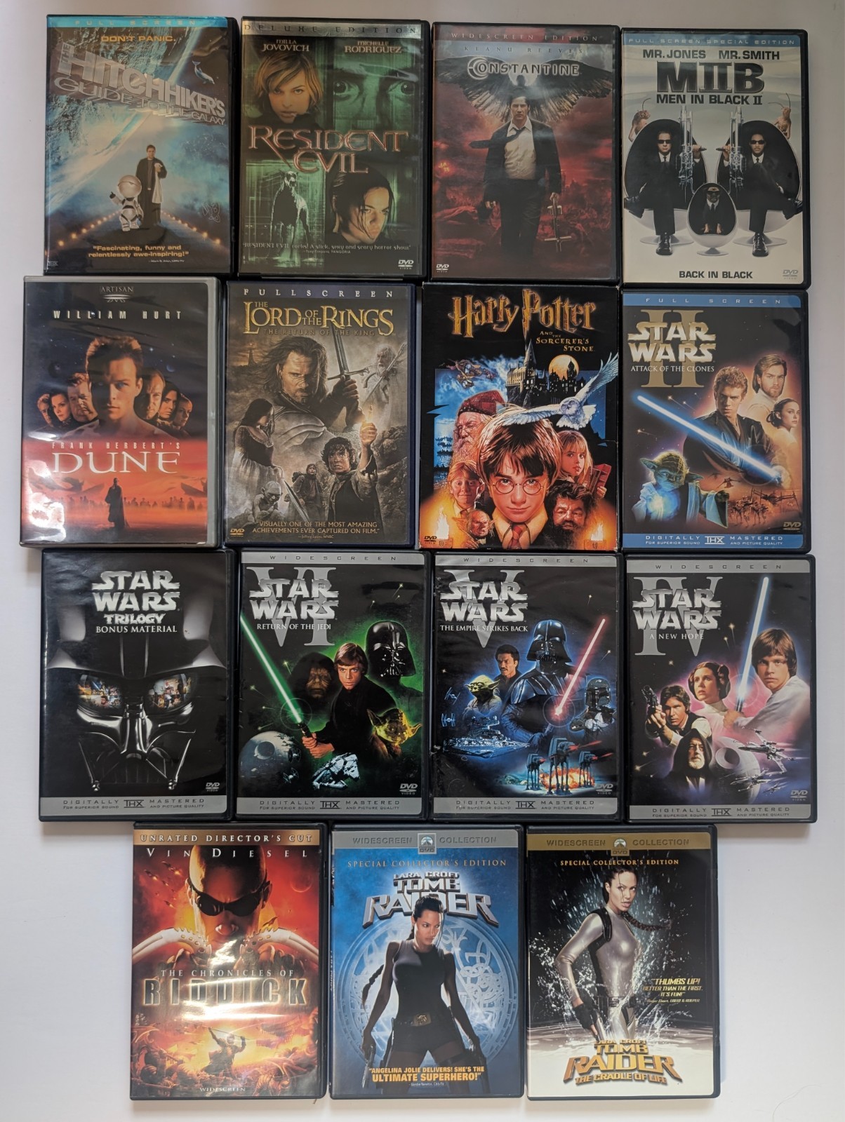 Lot 15 Sci-Fi DVDs Star Wars Harry Potter Tomb Raider LOTR Resident Evil Riddick