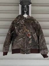 Carhartt Kids Camo Jacket Sz XXS (4-5) Hooded Real Tree Quilted Lining Pockets