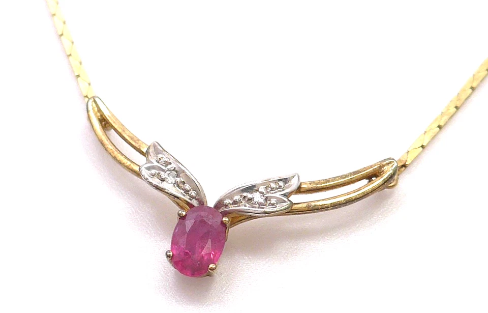 Halskette 333 GOLD 8 Karat Gelbgold Collier Rubin Diamant diamond oro G2400/26 - Bild 1 von 4