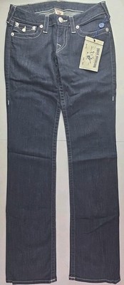 NWT True Religion Women's Rhinestone Flap Pocket Blue Straight Jeans Sz 28