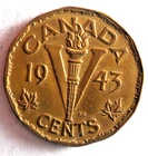 1943 CANADA 5 CENTS - AU/UNC  - Excellent Coin - Lot #G4