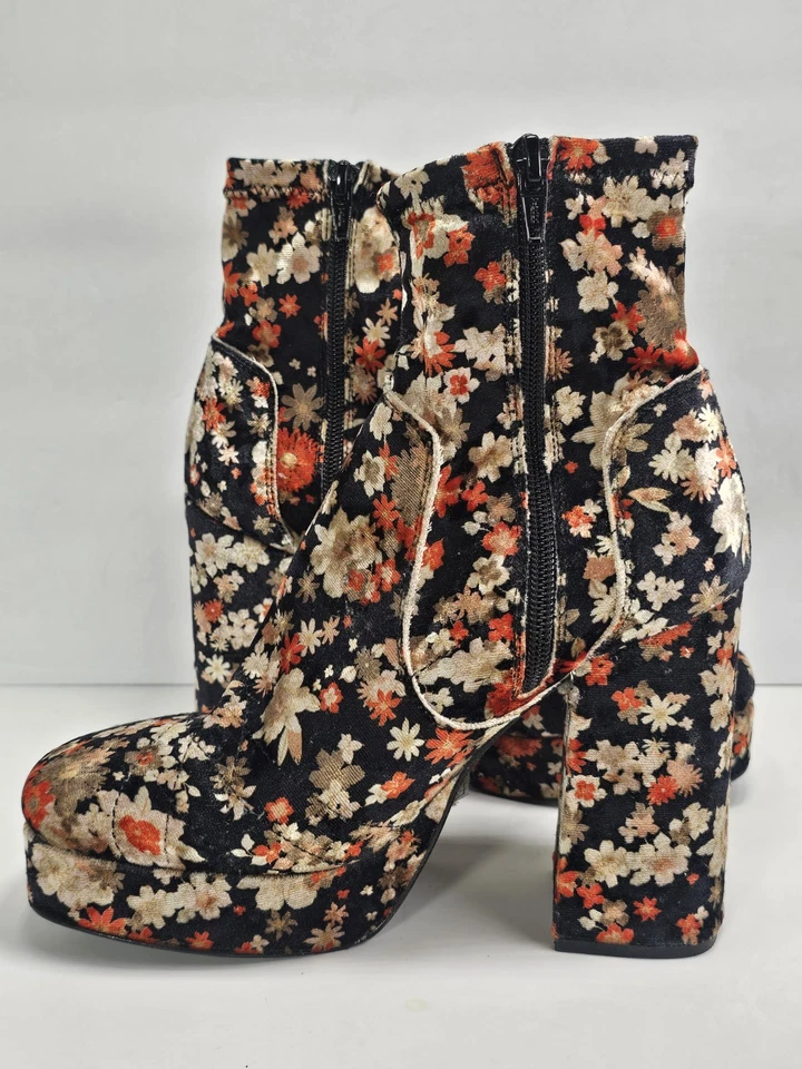 Free People Botas Mujer 38 EE. UU. 7.5 Smyth Floral Gamuza Plataforma Puntera Cuadrada Zapatos Foto 4 de 4