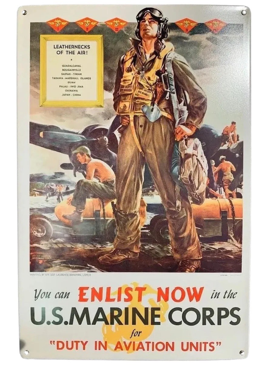 Retro WWII Aviation Marines Leathernecks Recruiting Poster Metal