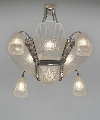 EJG : FRENCH ART DECO CHANDELIER ..............1930 muller degué era lamp France
