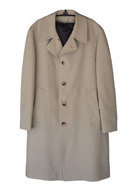 Men's Vintage Beige Custom Tailored Trench Coat Pockets Faux Fur Lining  Size 40