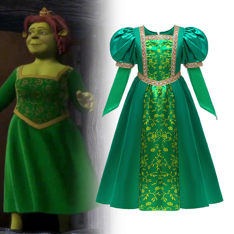 Shrek Princess Fiona Costume Kids Green Dress Shrek Princess Fiona Costume Kids Green Dress