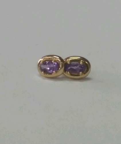 14K Solid Yellow Gold Purple Gem Stone Earrings! - Picture 2 of 3