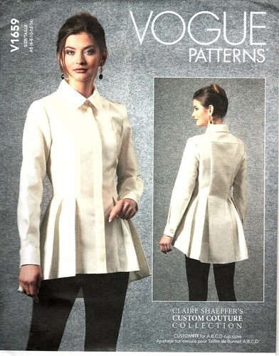 Vogue V1659 Misses 6 to 14 Peplum Button Front Shirt New Sewing Pattern - 第 1/2 張圖片