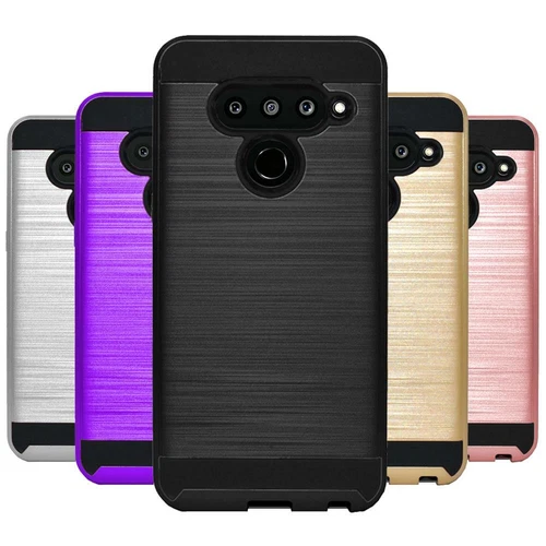 For LG V50 ThinQ Brushed Dual Layer Protection Shock Hybrid Armor Case W. SCREEN