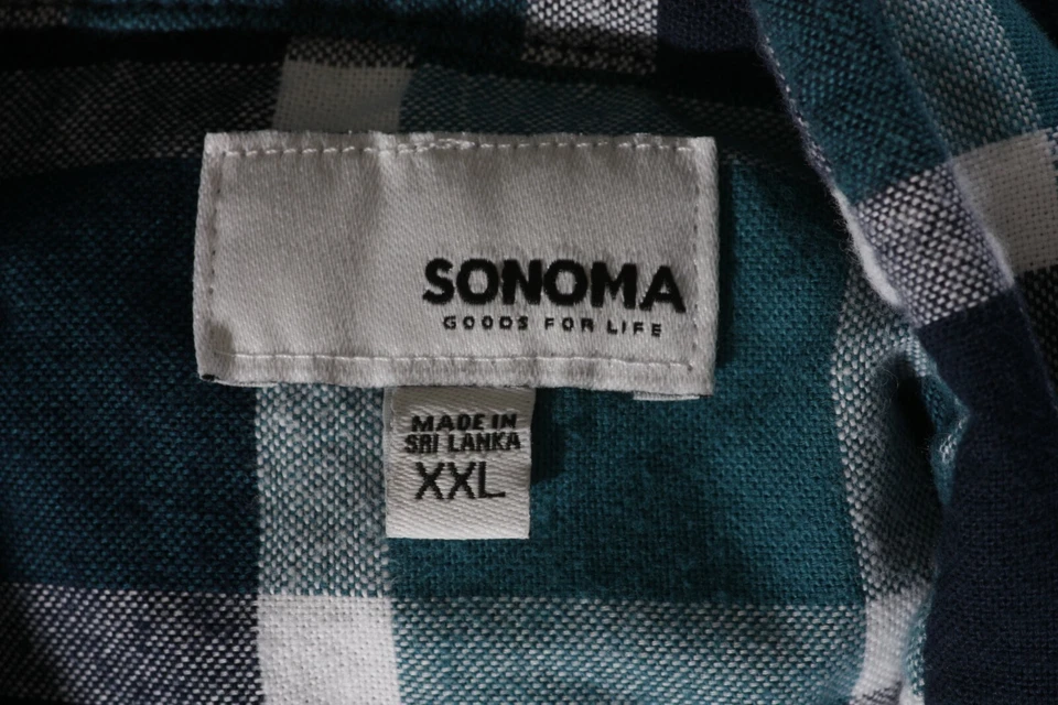 Sonoma 男式格子正式衬衫 尺寸 XXL 按钮正面 绿色 白色 黑色 — 第 3/3 张图片