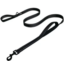 Black Dog Leash 6ft Two Handle Traffic Padded Reflective Medium Large Dogs