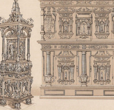 MOBILI RINASCIMENTALI - Architettura e design XVI secolo stampa antica con video