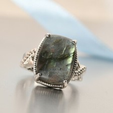 12.25ctw Malagasy Labradorite Ring Platinum Plated Sterling Silver Size 8