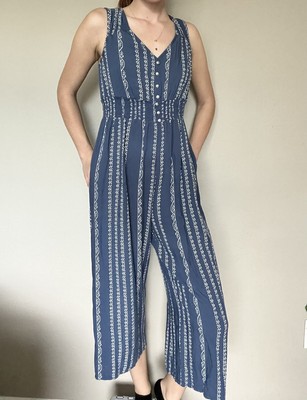 JAPNA Sleeveless Jumpsuit Blue White Womens XS Made in India
