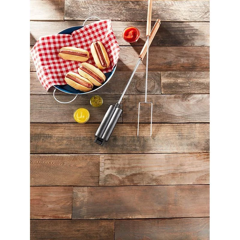 铸铁热狗炊具和露营烧烤叉户外室内长木制手柄美国 — 第 2/4 张图片