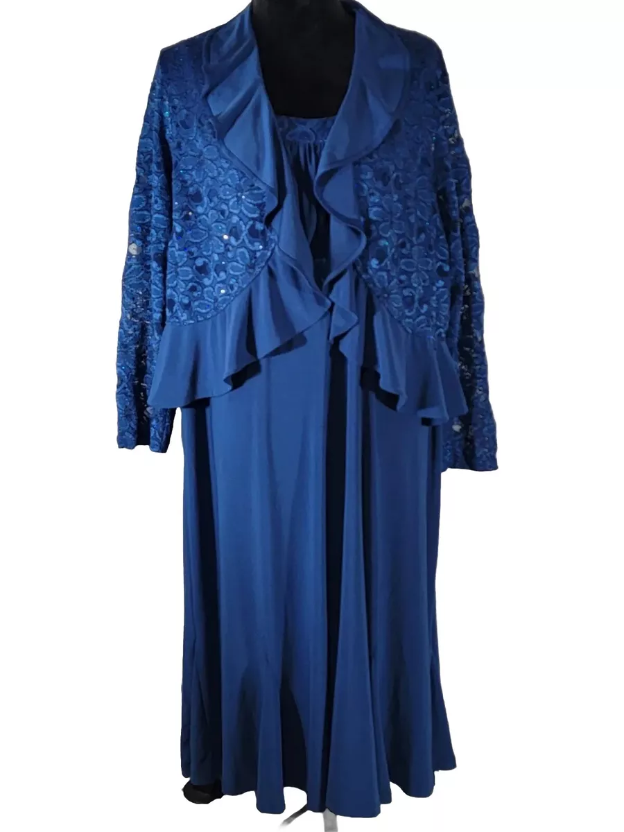 20W LONG FORMAL DRESS R M RICHARDS WOMAN 2 PC LACE SPARKLES LACE SHRUG DRESS