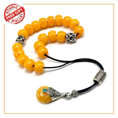 KOMBOLOI Rosary Worry Beads Anxiety Beads (Yellow Resin -13X9mm