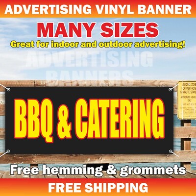 BBQ & CATERING Advertising Banner Vinyl Mesh Sign Ribs Wings Brisket Meat Food