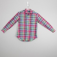 Polo Ralph Lauren Men's Button Front Shirt Long Sleeve Pink Green Plaid Epaulet