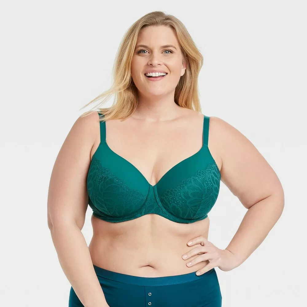 Auden Womens Bra Superstar T-Shirt Full Coverage Underwire Teal Green 46DD  NEW