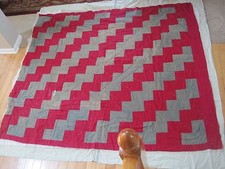 ZIG ZAG Quilt Partially Completed Basted Stitch 68 1/2 X 79" Gray Green and Red
