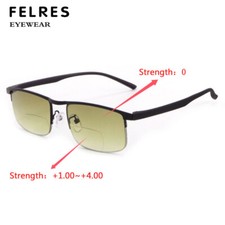 Men TR90 Anti Blue Light Bifocal Tinted Reading Glasses Retro Square Sunglasses