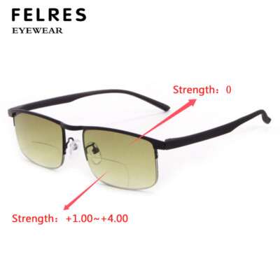 Men TR90 Anti Blue Light Bifocal Tinted Reading Glasses Retro Square Sunglasses 