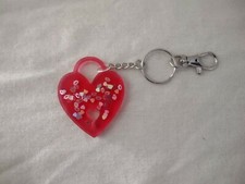 Handmade Resin Heart Keychain Clasp - Red With Hearts Lips Glitter
