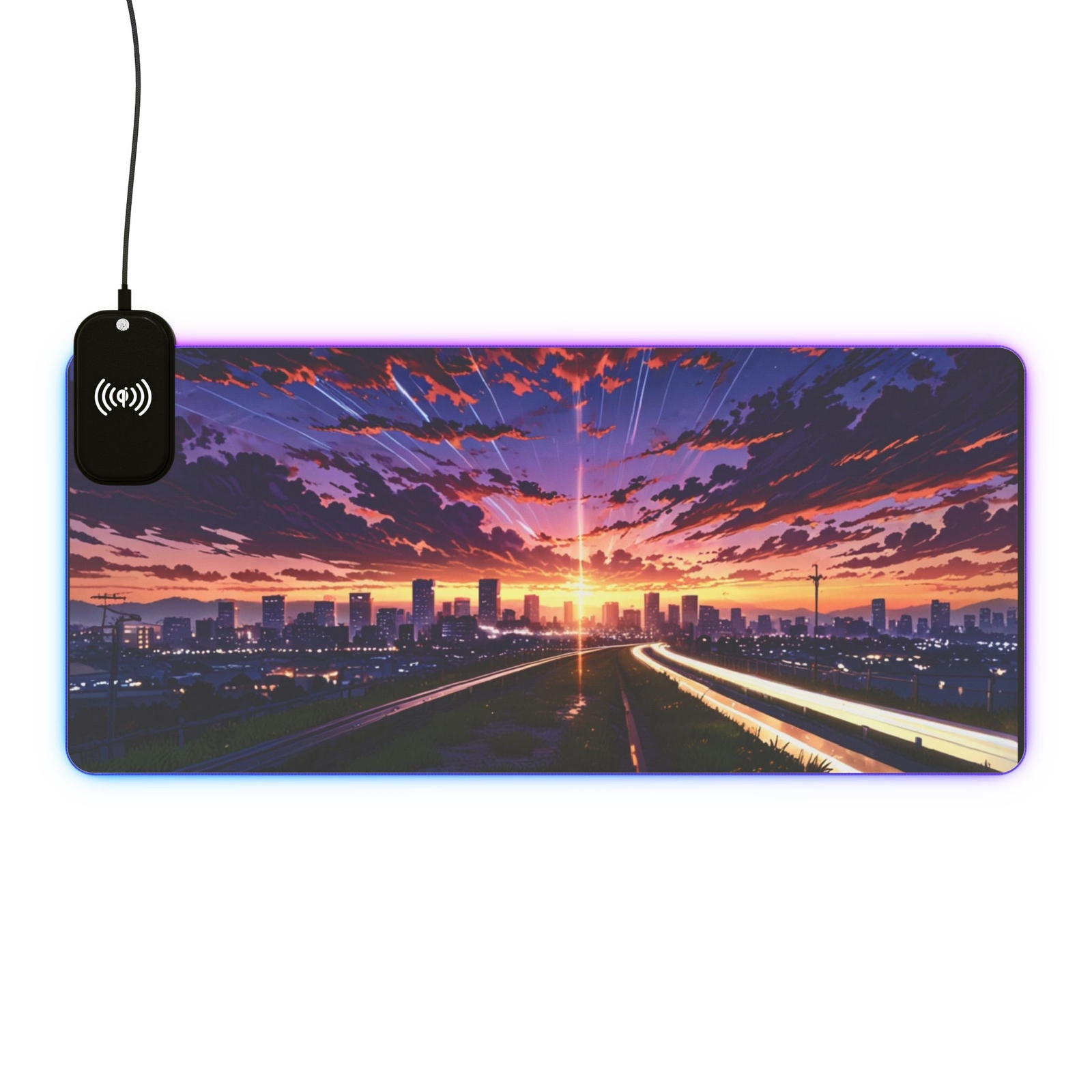 Sunset City Skyline RGB Gaming Mouse Pad with Wireless Charging-image