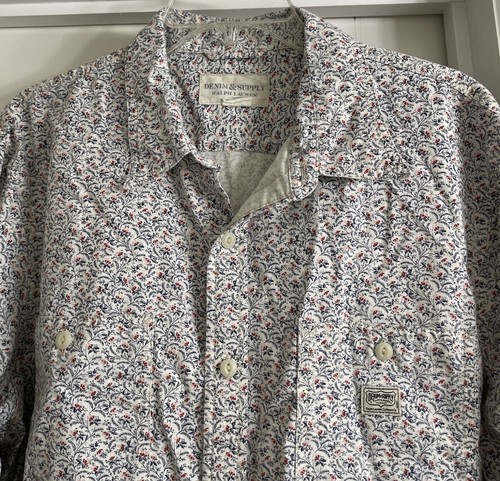 Denim & Supply Ralph Lauren Logo Floral Graphic Button Up Shirt Men Sz XL! - 第 3/4 張圖片
