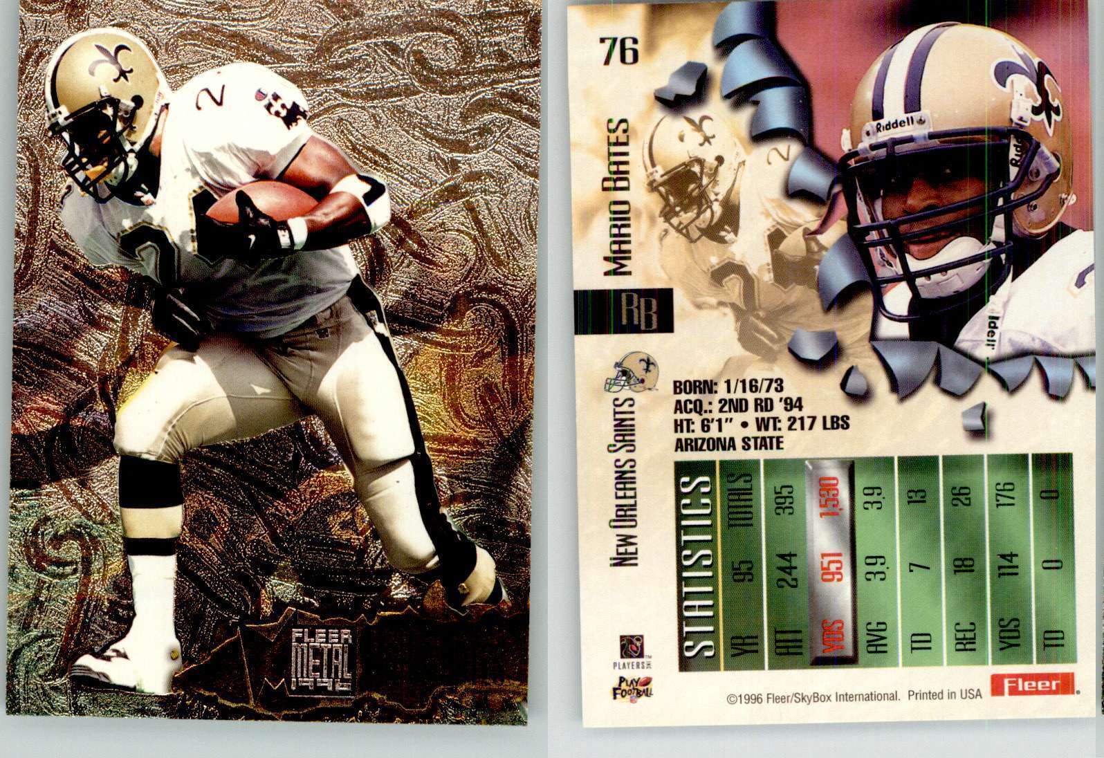 Mario Bates 1996 Fleer Metal #76 Saints
