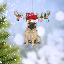 French Bulldog Merry Christmas Ornament, French Bulldog Xmas Lights Ornament
