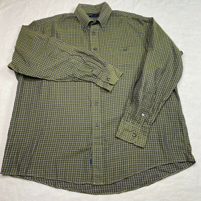 Burberry Mens Dress Shirt sz L Green Yellow Plaid Button Up