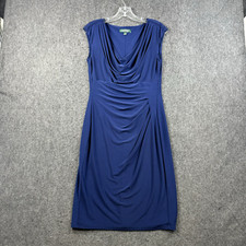 Lauren Ralph Lauren Dress Women's 8 Blue Faux Wrap Ruched Jersey Midi Stretch