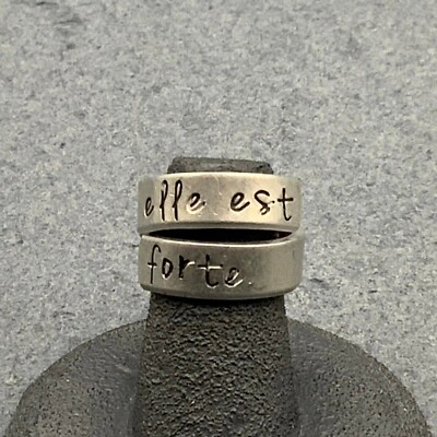 elle est forte Ring Silver she is strong French Size 5 Wrap Around
