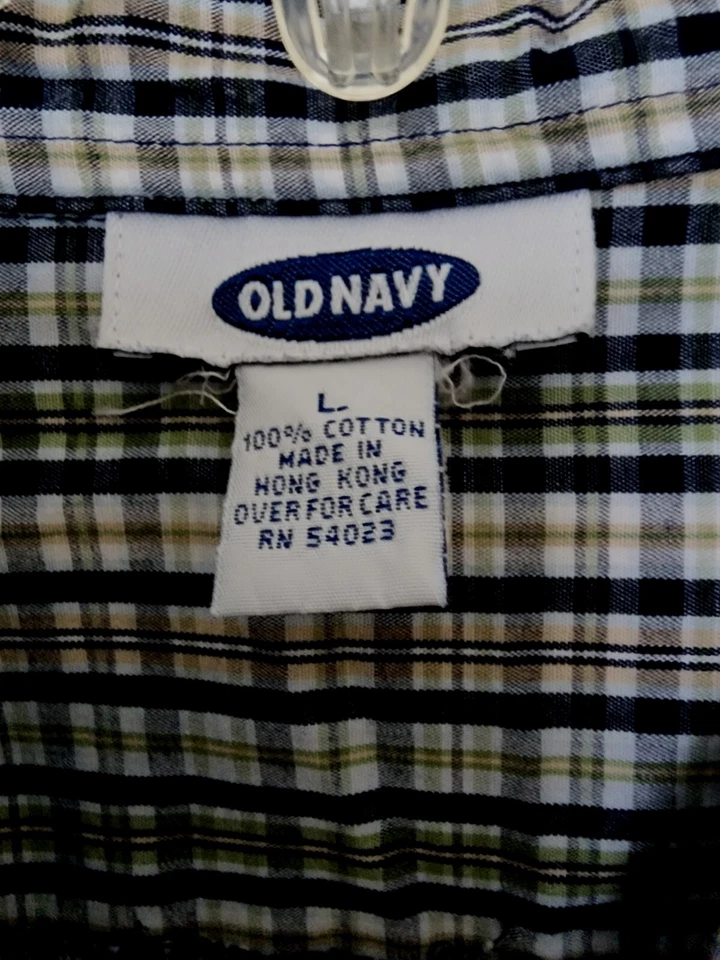 Camisa grande con botones de manga corta a cuadros verde azul marino antigua para niñas  Foto 3 de 3