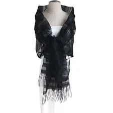 Silk Organza and Wool Woven Shawl, 78"L x28"W, Pink and Black